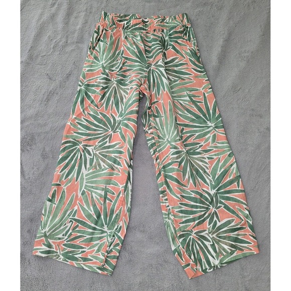 Sigrid Olsen Green Coral Tropical Linen‎ Pants Wide Leg Elastic Waist Size Small - Picture 2 of 16